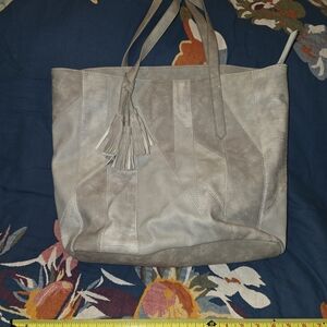 Elegant Gray Leather Tote Bag
